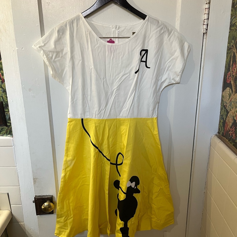 💛 Retro Poodle Colorblock Dress – Size XL 💛